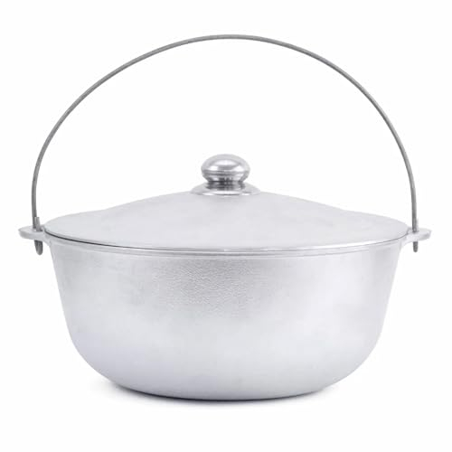Kazan Casserole pivotante en aluminium 2 L avec poignée et couvercle – Pour camping, goulasch, tatarskij, rôtissoire wok Asie, casserole touristique, bouilloire