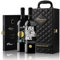 «La vida está hecha para buenos amigos y grandes vinos» Mensaje en una Botella. Estuche-Maletín de LUJO 2x Vino Tinto Premium Reserva 12 Meses y Set de 4 Accesorios. Etiqueta Negra PERSONALIZABLE