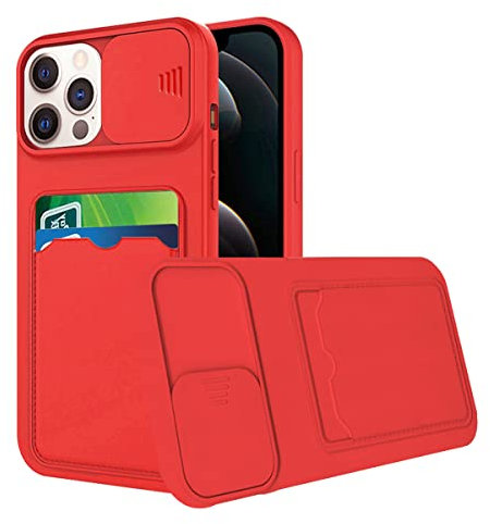 Wousunly Compatible avec Coque iPhone 13 Pro Max Antichoc avec Porte Carte, Etui iPhone 13 Pro Max Silicone avec Protection Cache Camera Coulissant Coque de Telephone Ultra Fine Housse (Rouge)
