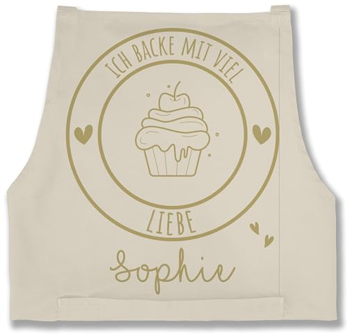 Schürze - Backschürze - Ich backe mit viel Liebe I Geschenk Hobbybäcker I Geschenk Backen - 85x69 - Natur Weiß - personalisierte geschenke bäckerschürze damen konditor cupcake kochschürzen