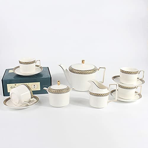 DACUDA 11-teilige Porzellan-Teeservice-Serie, Porzellan-Kaffeeservice mit goldenem Vintage-Muster, Teeservice für Erwachsene