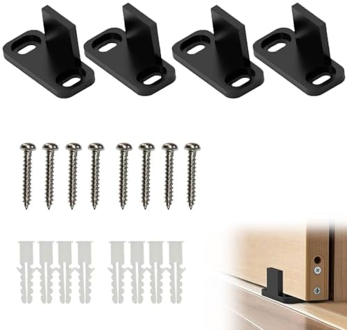 Piso de Guía de Puerta Corredera,Guía de Puerta Corredera,Rieles del Piso,Guía de Puerta,Guía de Puerta de Armario,Riel de Suelo con Tornillos y Tubo de Expansión 4 Piezas 4.2x1.8x2.2cm Tokaneit