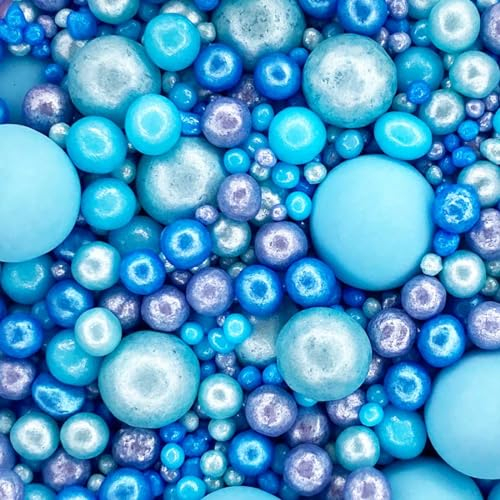 Scrumptious - Pearls Mix - Blue - Cake Topper Sprinkles - 30g Edible Shimmer Ball Cupcake Decorations - Perfect for Weddings, Christenings & Parties