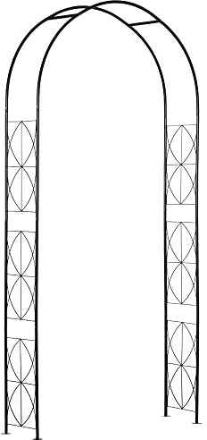 Outsunny Arco per Rose e Rampicanti in Metallo, Arco da Giardino di Supporto per Piante e Decorazioni, 114x30x230cm, Nero