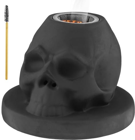 Alongen Cocktail Smoker Kit, Ceramics Whiskey Smoker Kit Whiskey Smoker Infuser Kit for Whiskey Wine Drinks Bourbon Old Fashioned Smoker Kit with Skull-Shaped Smoke Infuser