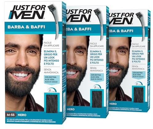 Just for Men Barba & Bigote, tinte para barba para hombre, color negro, elimina las canas, con peine aplicador, M55 (3 unidades)