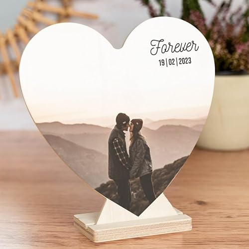 Wanapix | Personalisierter Holzbildrahmen | Valentinstag Geschenke | 16x18cm | Personalisiert mit Foto und Text | 100% Personalisiert