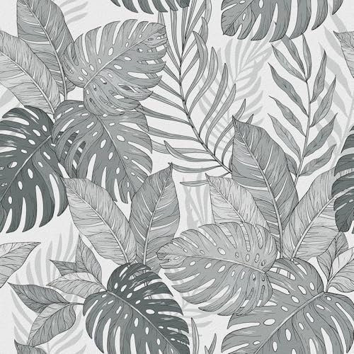 Yullpaper Papier Peint Jungle Noir et Blanc Papier Adhesif pour Meuble Papier Peint Adhesif Mural Feuillage Chambre Salon Rouleau Vinyle Papier Adhésif Décoratif Film Autocollant Meuble 44,5cm x 300cm