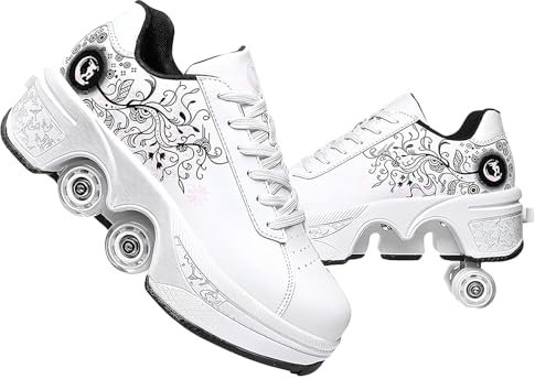 Schuhe mit Rollen fuir Madchen,Rollschuhe Kinder und Sneakers 2 in1, Deformed Roller Skates Jungen als Weihnachts- und Geburtstagsgeschenke (A, EU-34)