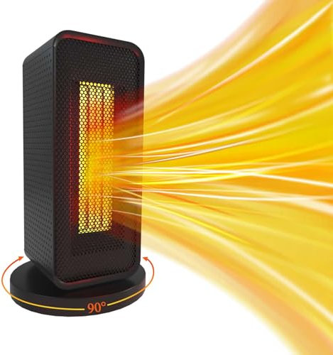 Electric Fan Heater w. 90° Oscillation (Black), 600/1200W Ceramic Energy Efficient Space Heater, 6 Modes Portable Heater for Home & Office, Tip-Over & Overheat Protection, by G-WILL