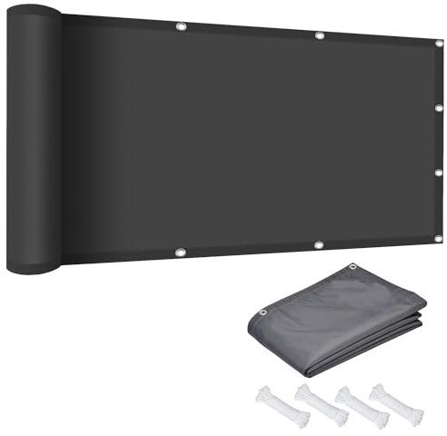 Sonnensegel Nach Maß mit ösen 60 x 300 cm, Wasserdicht 98% UV Schutz Sonnensegel Balkon ohne Bohren inkl Befestigungsseile für Garten Terrasse, Dunkelgrau