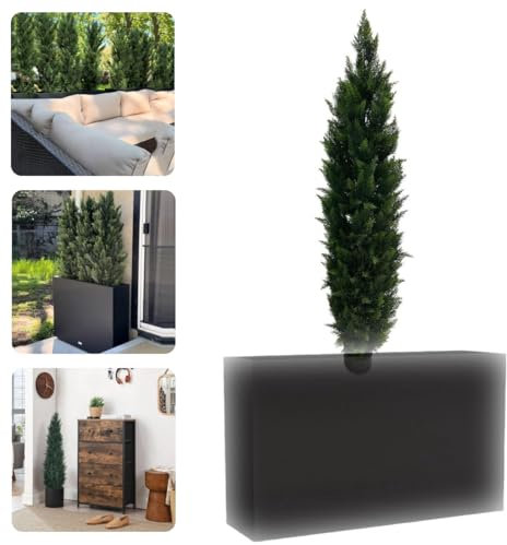 Cedar Tree Privacy Screen,Fake Cedar Tree Planters,Artificial Tall Potted Evergreen Outdoor Plants,Outdoor Privacy Fence Screen and Planter Box Kit,Summer Sun Protection,Beautiful Functional (35.4in)