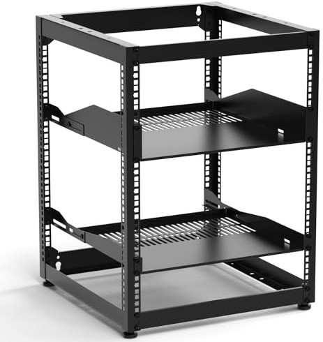 E-SDS Rack réseau 12U à cadre ouvert pour serveur et équipement audiovisuel, support de serveur réseau mural pour ordinateur et équipement informatique, comprend des étagères ventilées 1U/2U