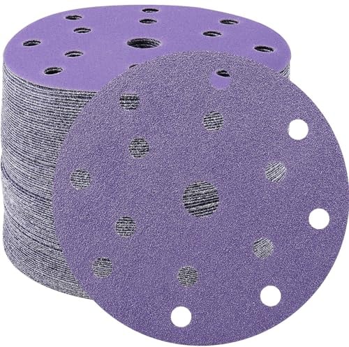 STEBRUAM 45pcs 150mm Sanding Discs 60 Grit 15 Holes Hook and Loop Sanding Pads for 6Inch Random Orbital Sander Purple