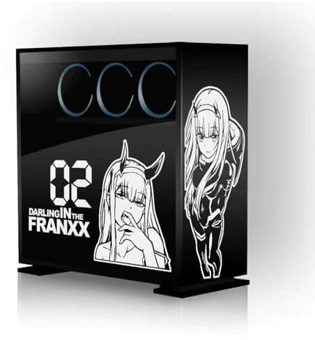 Darling in the Franxxx Zero Two Anime Aufkleber für PC-Gehäuse Glas, Zero Two Decor Computer Case Decals, wasserdicht, leicht entfernbarer Aufkleber, schwarz und weiß