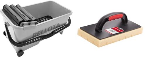 Bellota 58003 - Bac de Nettoyage Professionnel pour travaux de carrelage - Seau avec Roues & COMENSAL® Taloche Éponge Hydro - Éponge Carreleur - Haute Absorption - pour Nettoyage de Joints