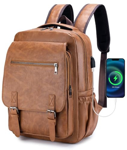 SUCIKORIO Leder Rucksack 40x30x15cm British Airways Wizzair Handgepäck Flugzeug, Wasserdicht Reiserucksack Herren Damen Modern Elegant Travel Rucksack mit 15,6 Zoll Laptopfach für Reisen, Eurowings