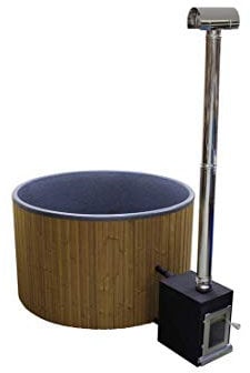 Hot Tub 180cm Set montiert mit Holzofen und Polyethylen Wanne schwarz marmoriert für Urlaub zu Hause von bambussi.com