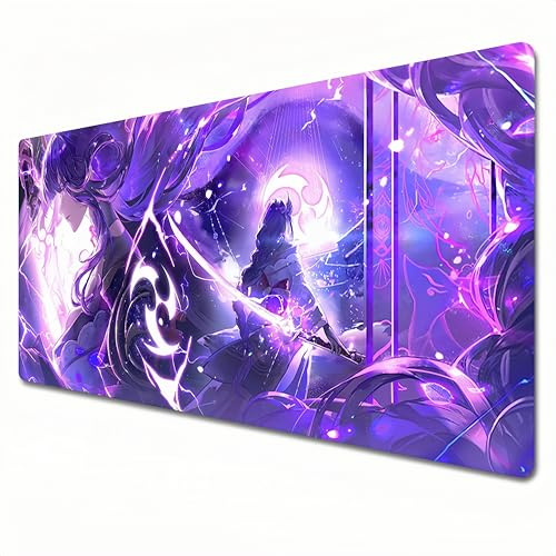 Odrys Genshin Impact Mauspad, Gaming-Mauspad, Violett, XL-Mauspad, 800 x 300 cm, Büro-Schreibtischunterlage, groß, wasserdicht, rutschfest, Kinich, Raiden Shogun (A02, XL)