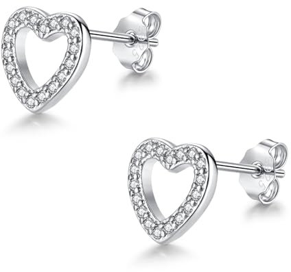 Glintara Ohrstecker Silber 925 Damen, 925 Sterling Silber Herz Ohrstecker für Mädchen, Ohrringe Stecker mit Zirkonia, Knorpel Schlafen Ohrringe Klein, Ohrschmuck Geschenk zu Valentinstag Weihnachten