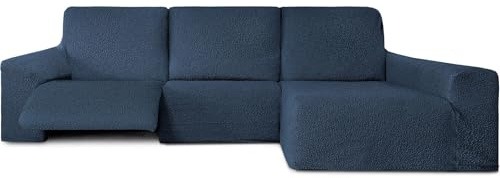 ECOMMERC3 Chaiselong-Sofabezug mit langem Arm rechts, bi-elastisch, blau, sehr elastisch, atmungsaktiv und mit Schaumstoff zur Befestigung