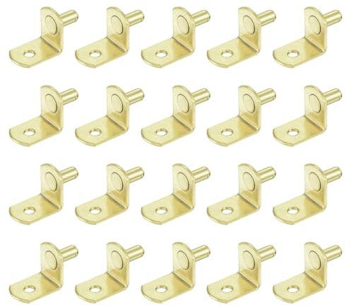 QUARKZMAN Regalstützstifte, 25 Stück 5mm (1/5) L-förmige Stützhalterung Stifte Regalstift mit Loch für Möbel Schrank Regale Zubehör, Goldton