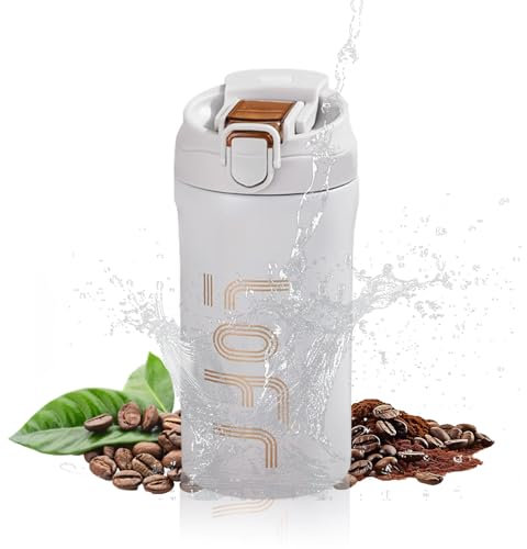 GLIESE Thermobecher Kaffeebecher aus 316 Edelstahl mit Trinköffnung und Strohhalm, 600 ml,Kaffeebecher to go,Travel Coffee Mug,Reisebecher,Isolierbecher,100% dicht,6 h heiß und 6 h kalt,Grauweiß