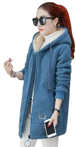 Felpa da donna in pile ispessito, stile coreano, invernale, cardigan in lana di agnello, Blu, XL