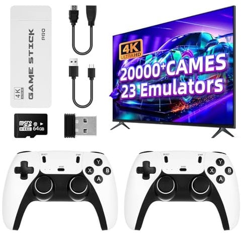 HENTOK Retro Games Console - Video Game Consoles with 2Pack Game Controllers, 64GB Built-in Card / 30000+ Games, 1080P/720P HDMI Display Arcade - (white)