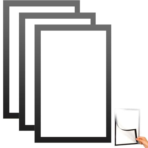 XIWJLWO Ensemble 3 Cadres Photo Magnétiques A4, Cadres Adhésifs Pliables pour Photos, Cadre Magnétique pour Dessins, Images, Art École Maison