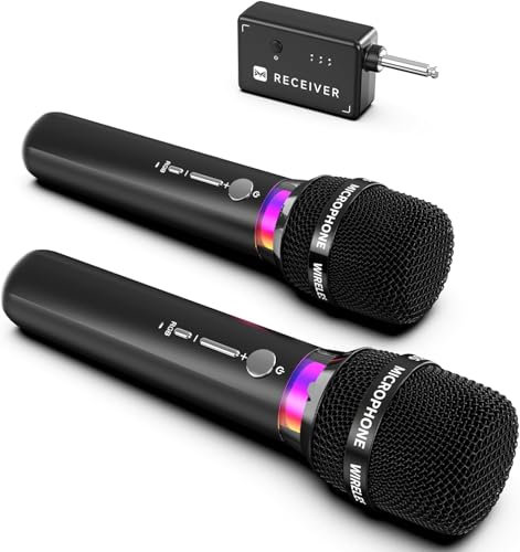 ECHOMUSSY Mikrofon Kabellos, Wiederaufladbare Kabellose Doppel mikrofone Mit 1:1-Chip-Verbindung Und LED-Leuchten, 40 Stunden Laufzeit, 200 Fuß Empfangsreichweite, Karaoke Mikrofon Zum Singen