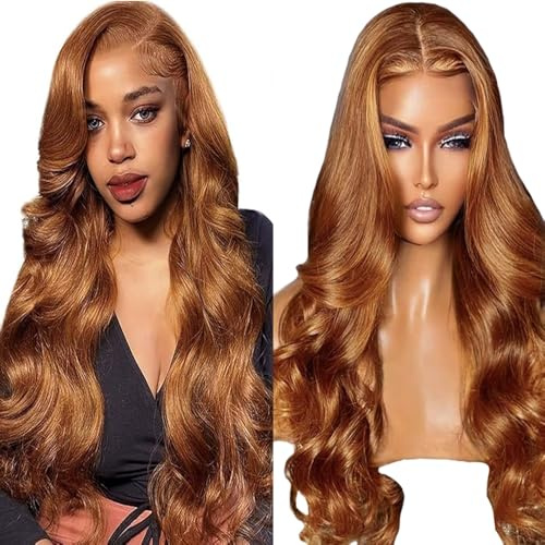 Lakaisa Body Wave Human Hair Wig Lace Frontal Perücke Damen Echthaar Glueless Wear and Go Grade 8 A 100% Brazilian Remy Hair 4X1 HD Lace #30 Brown Color Hair No Smell for Women 32 Inch