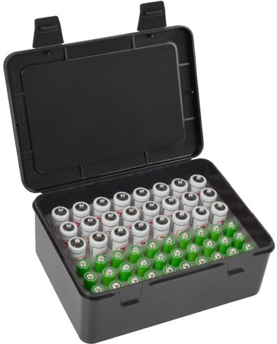 FULLCASE Battery Storage Organizer Holder Holds 54 AA AAA Batteries, Box Cases Garage Container, Home Drawer Organization Dispenser (Case Only) Black