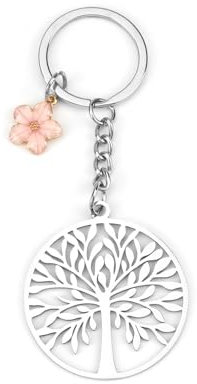 Porte-clés arbre de vie, pendentif rond arbre de vie avec fleur, porte-bonheur pour femme, porte-clés, bijoux ésotérisme spirituel, argenté, S