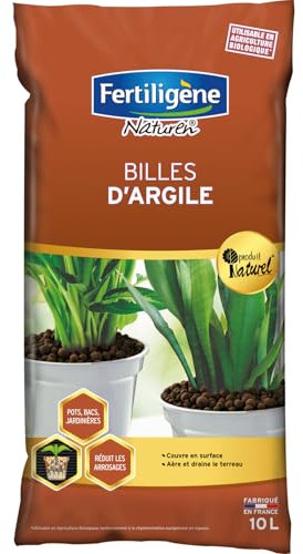 Fertiligène Billes d'argile Naturel, 10L, pour Pots et Jardinières, Aération et Drainage du Terreau