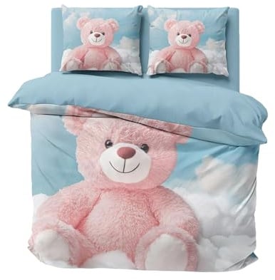 FEBE 3D Bettwäsche Stofftier Bettbezug-Set 135x200 + Kissenbezug 80x80 cm Wendebettwäsche 2 Teilig mit Reißveschluss