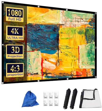 Foldable 60-250 Inch Projector Screen, 4K 4:3 Anti-Crease Portable Washable Movies Screen for Garden RVing Camping(250 in)