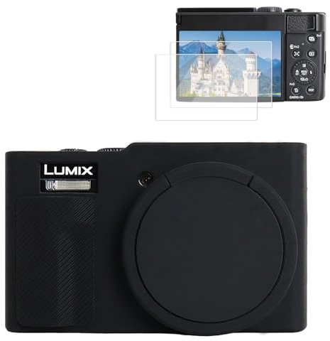 Rieibi Silikonhülle für Panasonic Lumix ZS99/TZ99 Kamera, Zubehör für Panasonic Lumix DC-ZS99/TZ99 Hülle mit 2 Displayschutzfolien, abnehmbare Objektivabdeckung, Schwarz