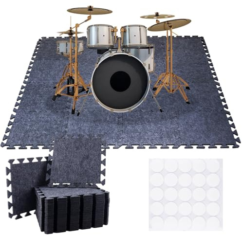 16 Pieces Thick Sound Absorbing Interlocking Floor Mats, High Density Piano Carpet Drum Rug, Non-Slip Anti Vibration Soundproof Pads Acoustic Blankets for Music Studio