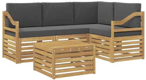 vidaXL Outdoor-Sofagarnitur 5 pcs Weiß und Anthrazit 59 x 59 x 37 cm, Moderner Garten-Sofaset, Coole Terrassenmöbel, zeitgemäße Lounge, modulares Design, Akazien-Elemente