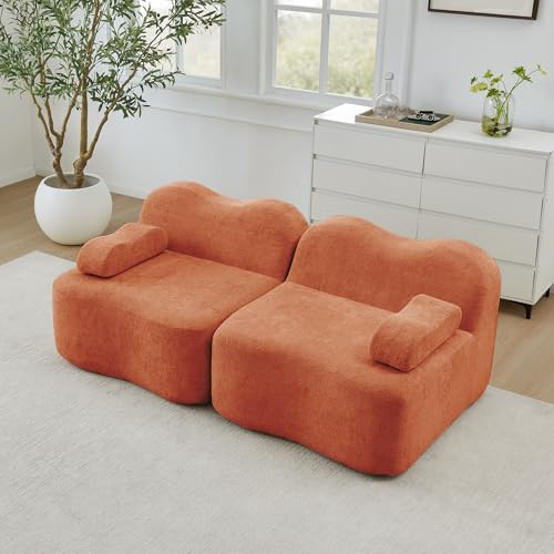 phosir Boneless Sofa 2‑Sitzer – Modulares Cloud Sofa Wellenform, Samt, Tiefe Sitzkissen, bewegliches Armkissen, ohne Aufbau, für Wohnzimmer & Apartment, Orange