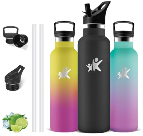 Grsta Borraccia Termica, Borraccia Termica 750ml, Bottiglia con Cannuccia | Bottiglia senza Perdite - Mantiene Caldo per 12 Ore/Freddo 24 Ore, Borracce per Trekking, Yoga, Palestra,, Adultoa