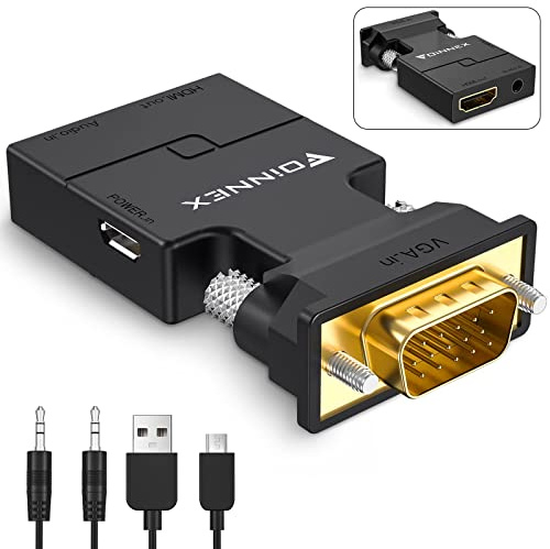 VGA to HDMI Adapter with Audio, Uni-Direction VGA (Source) to HDMI (TV/Monitor), Active VG A in HDM I Convertor Male to Female 1080P Video Dongle for Laptop,Computer,Projector