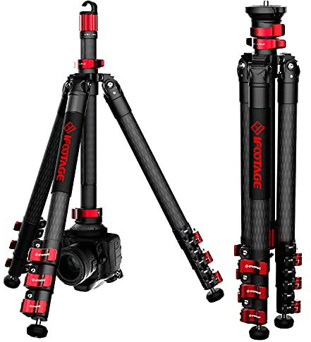 IFOOTAGE Trípode de Viaje de Fibra de Carbono de 150 cm, trípode Profesional para cámara de vídeo con 4 Secciones con Barra Central, Compatible con cámaras réflex Digitales Canon, Nikon y Sony