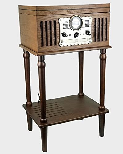 Steepletone Westminster 2019 (with STAND) Nostalgic FM & DAB Radio 7 in 1 Music Centre: 3 Speed Record Player, CD Player, Cassette Player, USB/MP3 RECORDING, Remote Control, Real Wood Veneer (Dark)