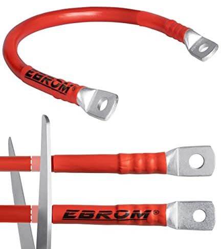 EBROM Batteriekabel, PLUSKABEL 35 mm² ROT, Auswahl: 120 cm Schuhe M8 + M10 | viele Längen ab 30cm bis 10m, fertig konfektioniert - Ringösen/Kabelschuhe M6/M8/M10/M12 kombinierbar 35 mm2
