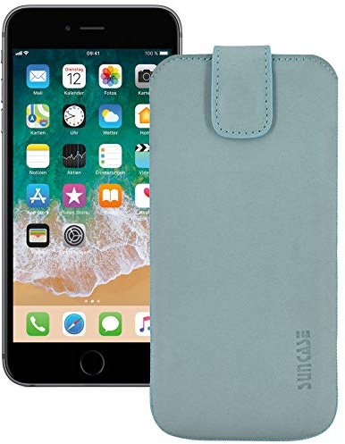 Suncase ECHT Ledertasche Leder Etui Tasche kompatibel mit iPhone 6 | iPhone 6s Hülle (mit Rückzugsfunktion und Magnetverschluss) antik-türkis
