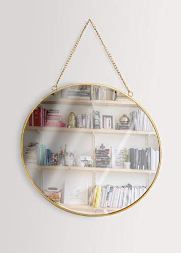 GreyZook Spiegel mit Kette, rund, Vintage-Stil, Metallrahmen, 30 cm