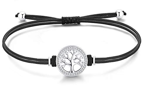 Lebensbaum Armband Damen Mädchen Kinder Silber 925, Armband Mutter Tochter Mama, Stoff Glücksbringer Schwarz Schmuck Damen Personalisierte Geschenke für Frauen Mama Mädchen Freundin