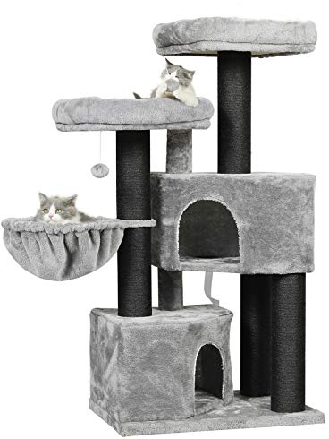 MSmask Kratzbaum groß XXL, Katzenbaum für Katzen stabil mit Sisal-Kratzstangen, 2 Aussichtsplattform